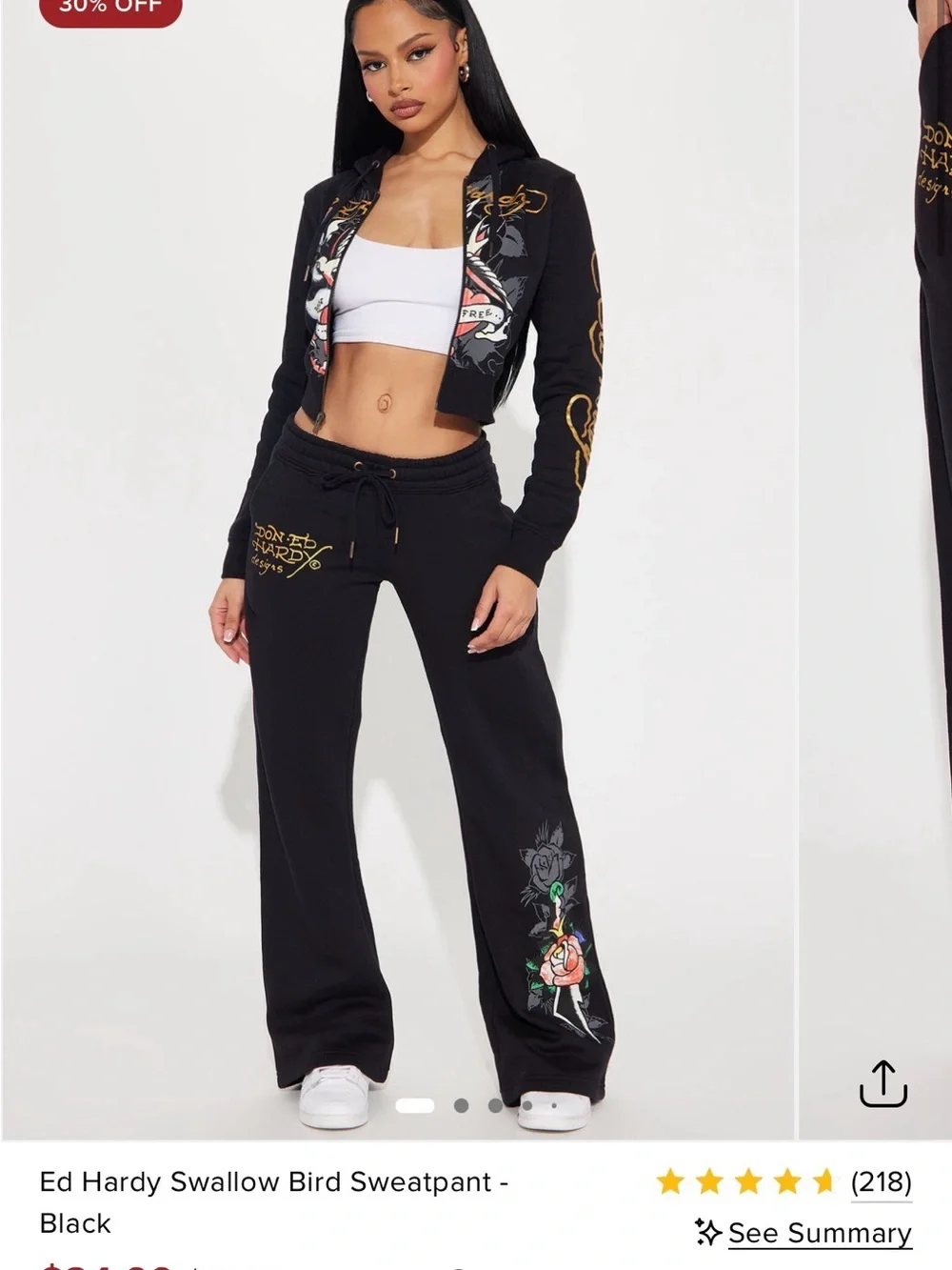 Ed Hardy Black Kids Sweatpants with Gold Script and Red Accent Graphics